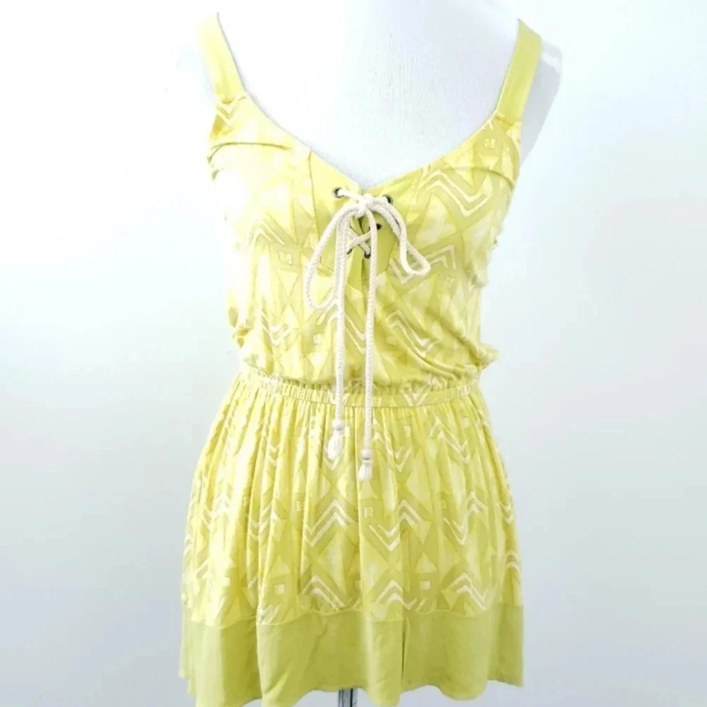 🔷5/$25 Plenty by Tracy Reese yellow tunic tie front tank top shirt size medium